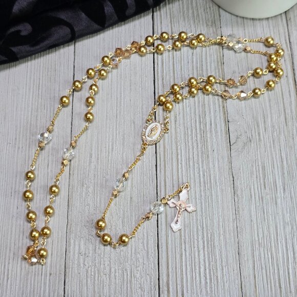 Handcrafted Elegant and Regal Gold and White Rosary Christmas Gift - Picture 6 of 10
